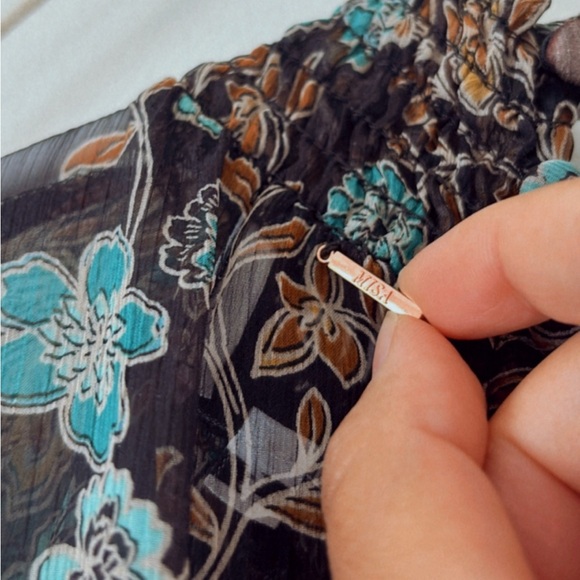 Misa Los Angeles Plum Maxi Dress in Chiffon Turquoise Gold Cold Shoulder Floral - Picture 5 of 6